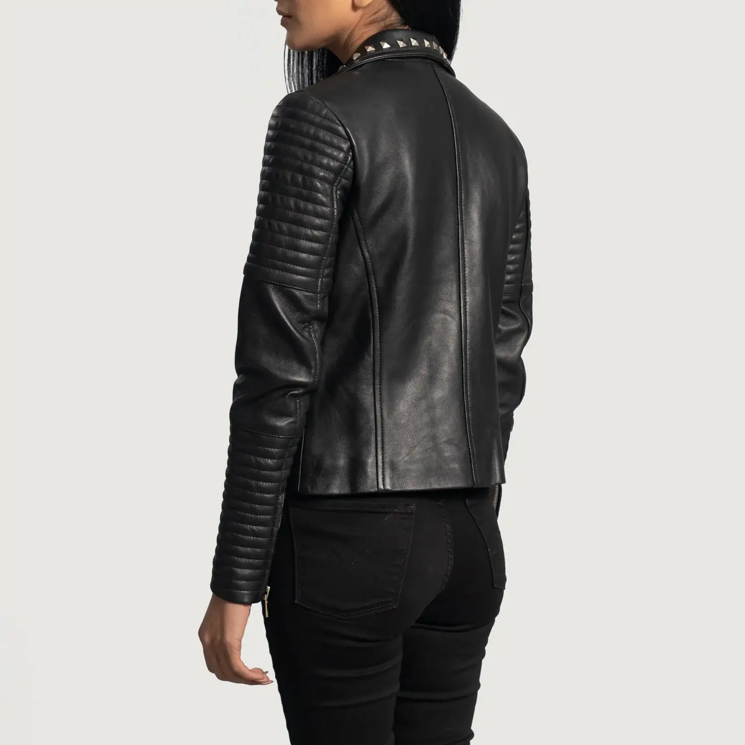 Women's Black Biker Jacket Left Side View