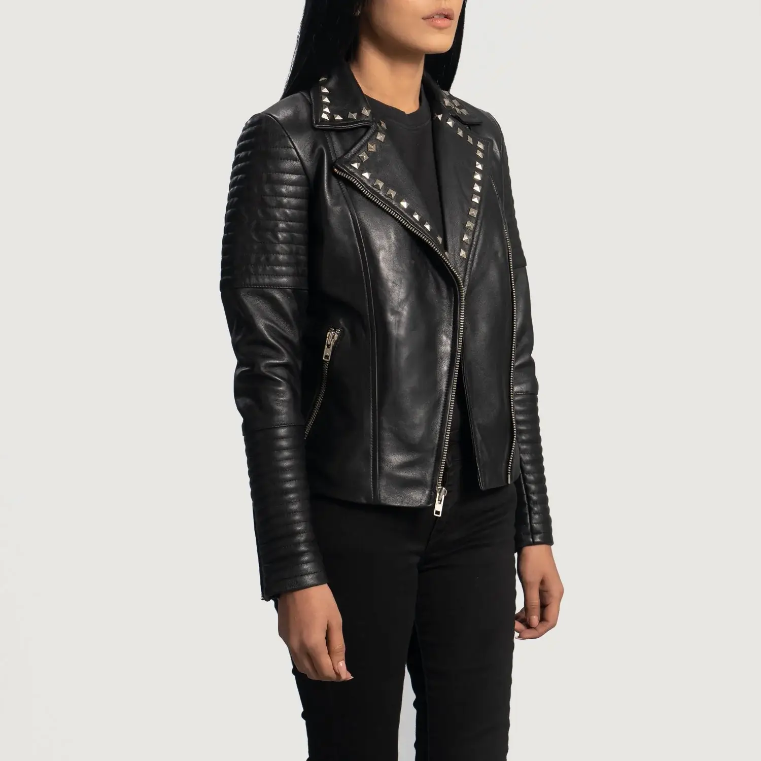 Women's Black Biker Jacket Right Side View