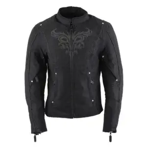 Women’s Black Reflective Motorcycle Leather Jacket