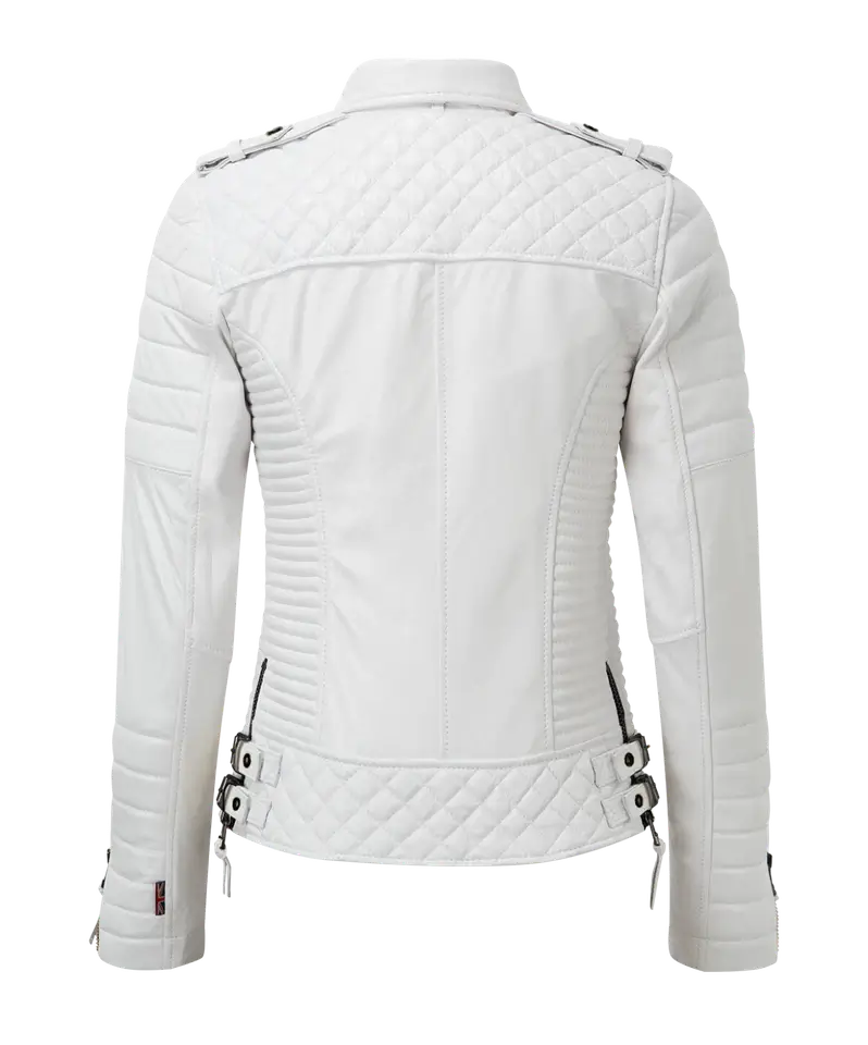 Women's White Biker Jacket Back Side View