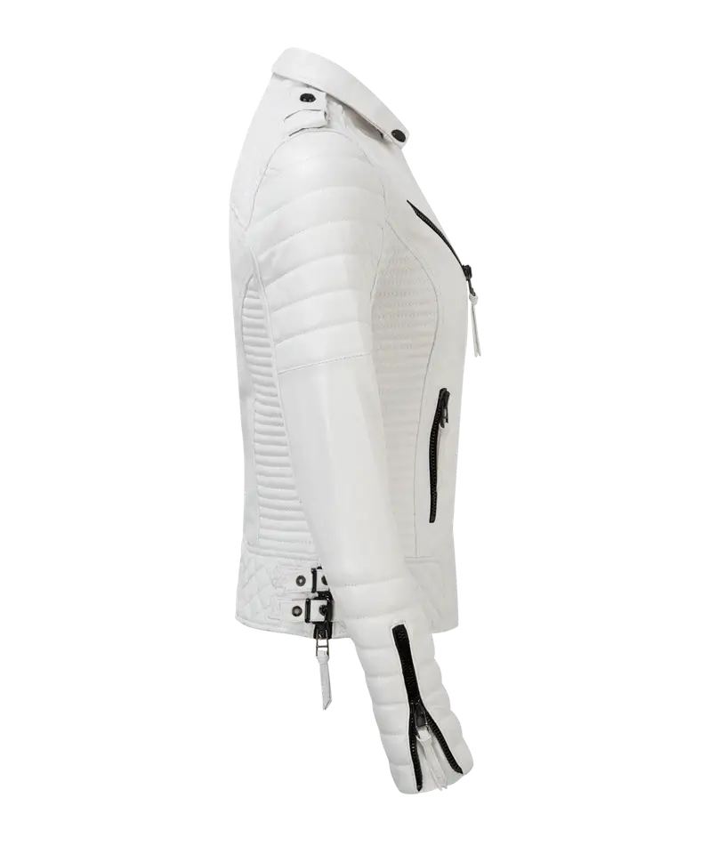 Women's White Biker Jacket Right Side View