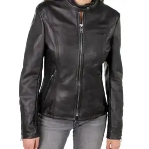 Black Cafe Racer Leather Jacket Women