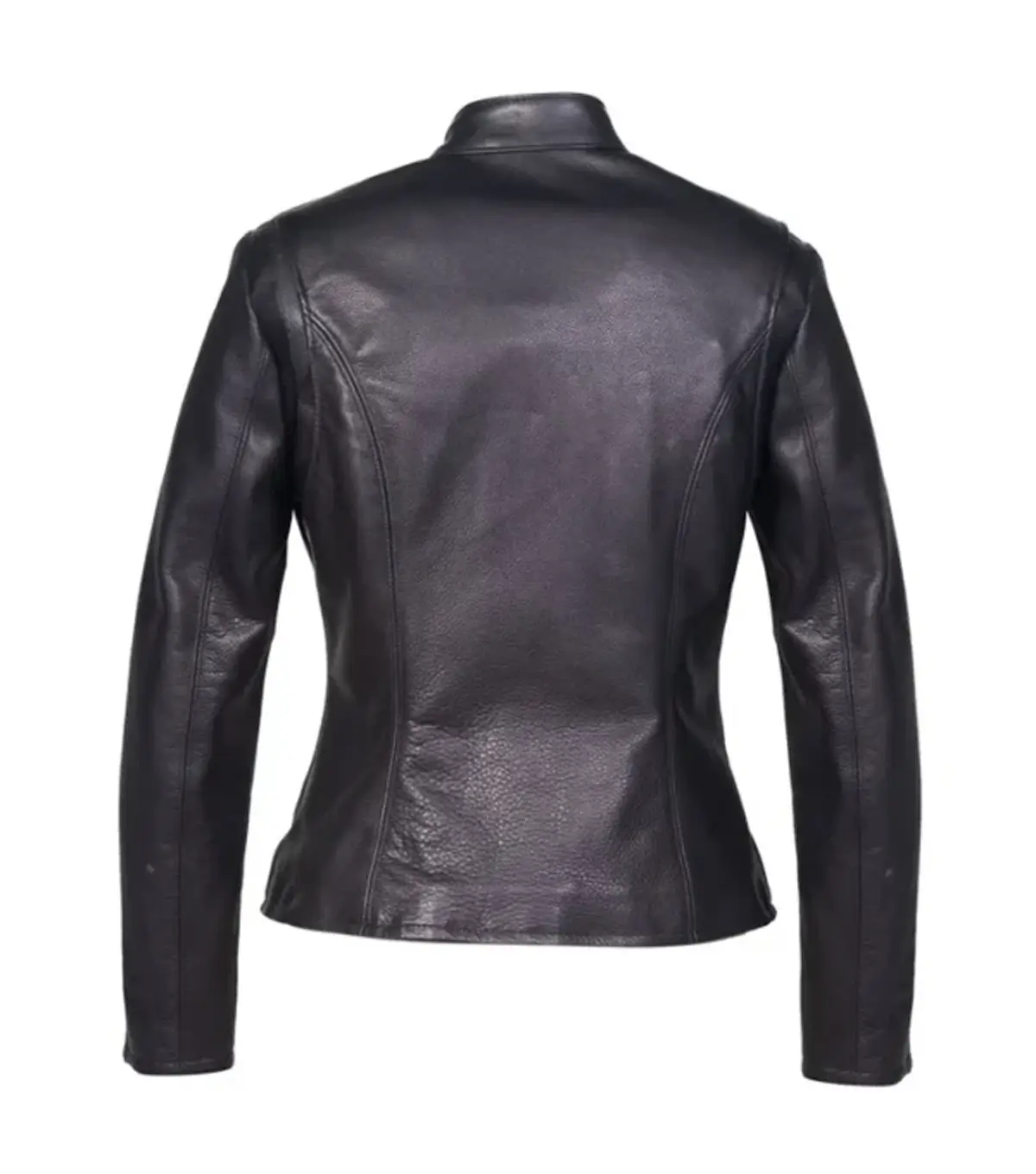 Black Cafe Racer Leather Jacket Women Back Side View