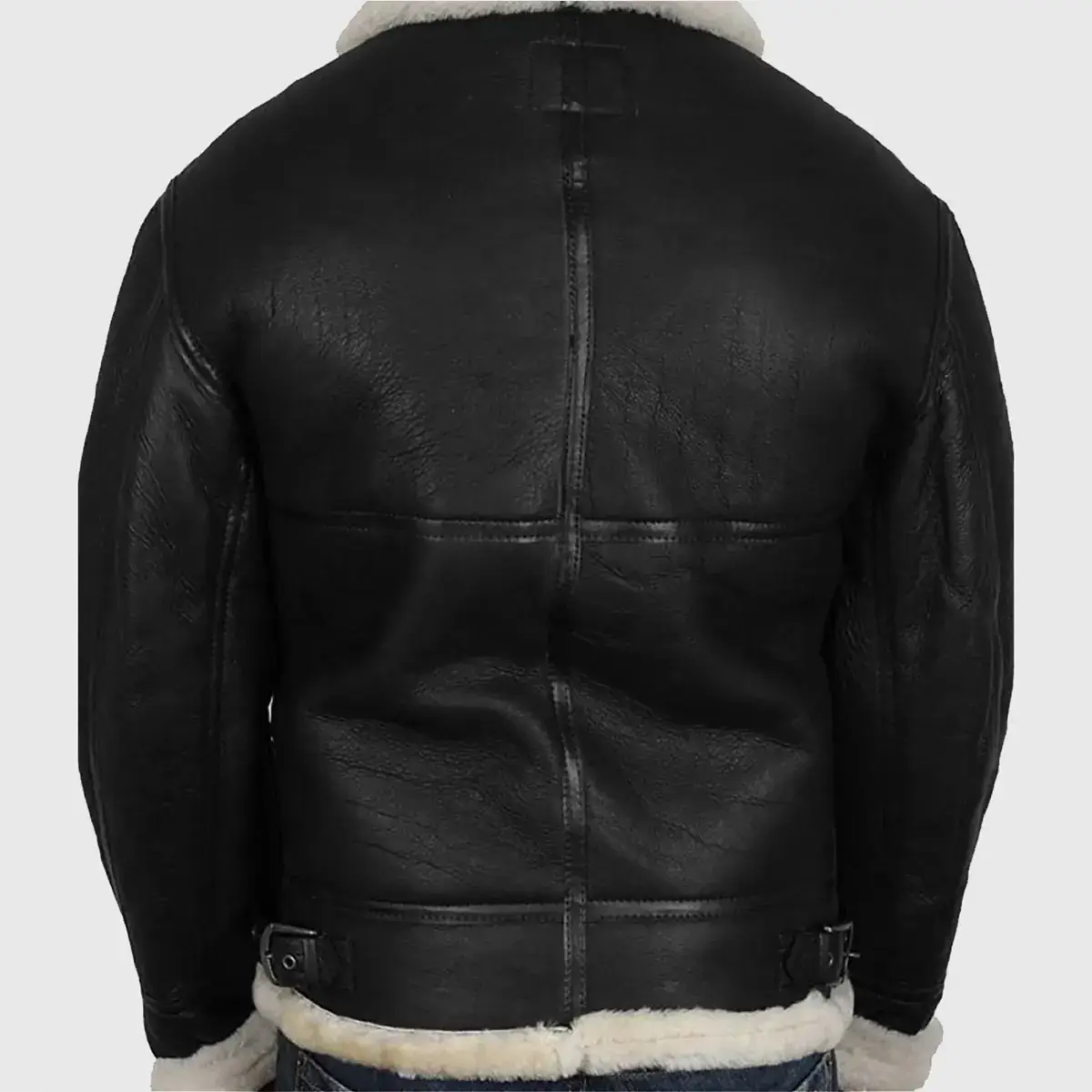 Black Leather Bomber Jacket Back Side View