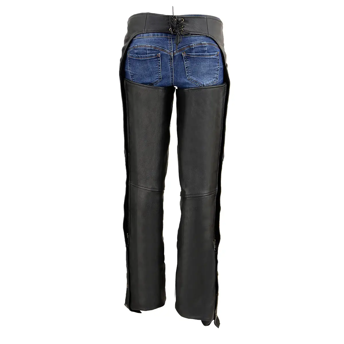 Black Leather Chaps for Women Back Side View