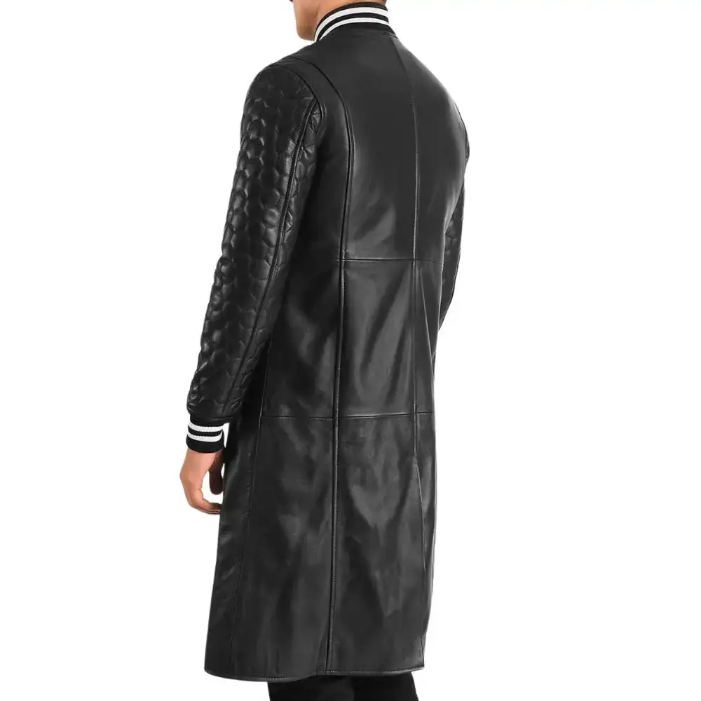 Black Leather Varsity Coat Back Side View