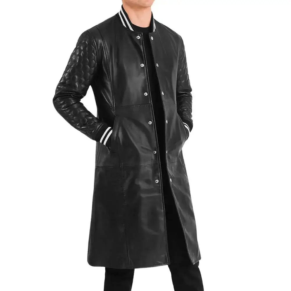 Black Leather Varsity Coat Side View
