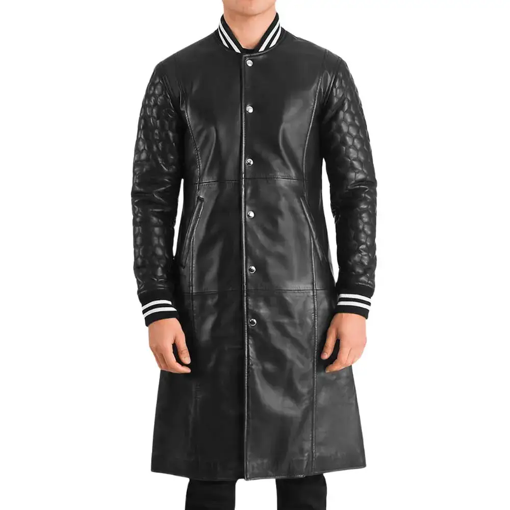 Black Leather Varsity Coat