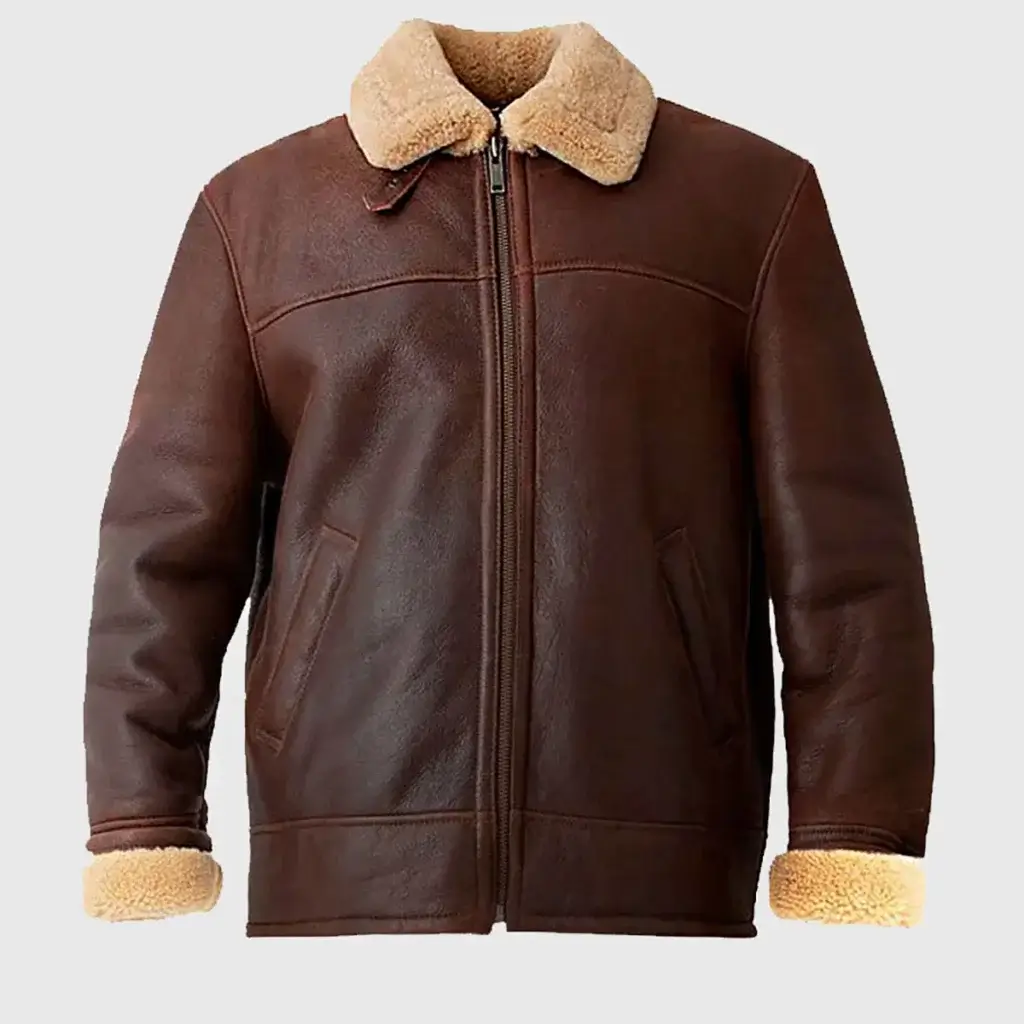 Brown Leather Bomber Jacket