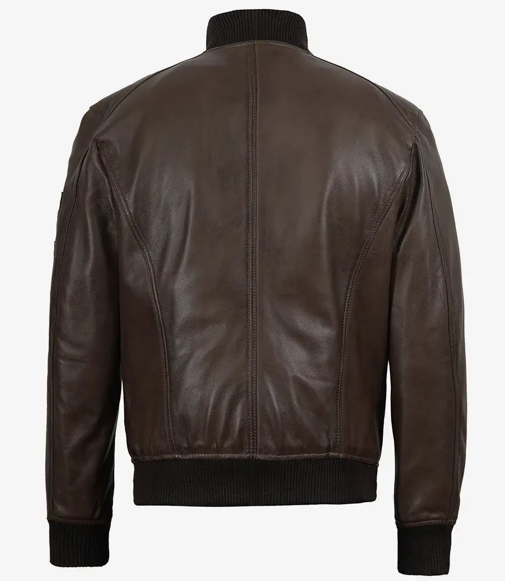 Casual Leather Bomber Jacket Back Side View