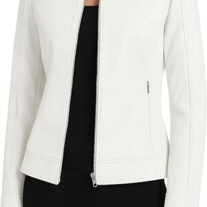 Casual White Leather Jacket for Women