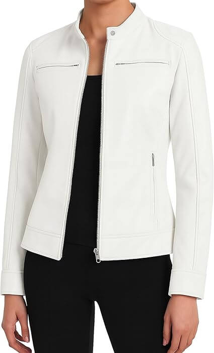 Casual White Leather Jacket for Women