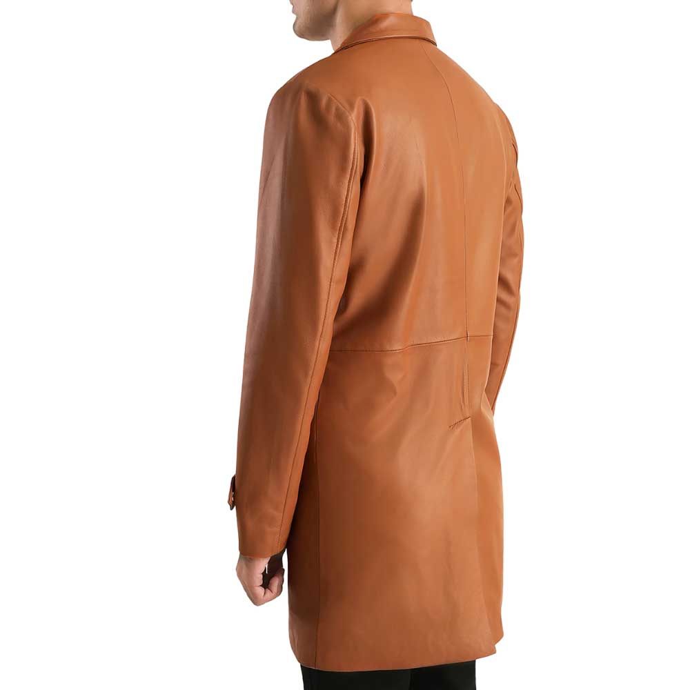 Custom Leather Trench Coat Back Side View