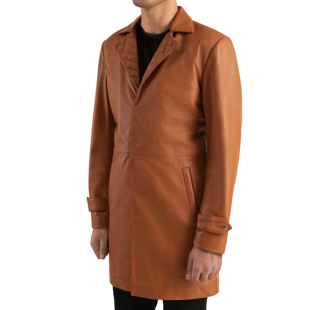 Custom Leather Trench Coat Side View
