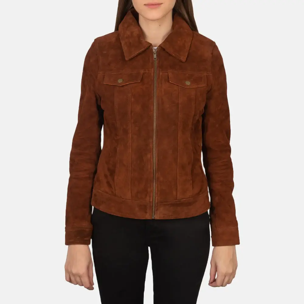 Fashion Suede Jacket Women Front Side View