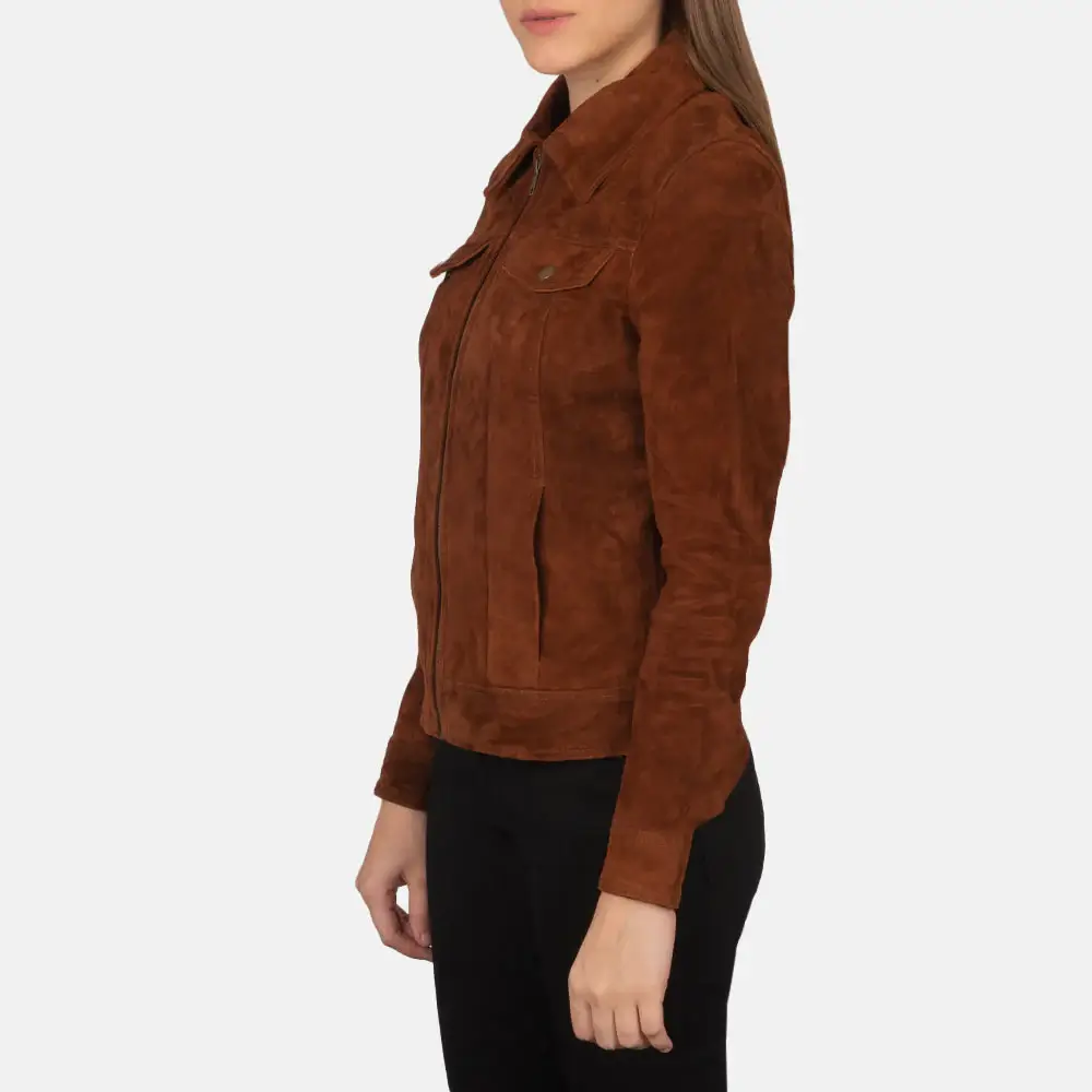 Fashion Suede Jacket Women Side View