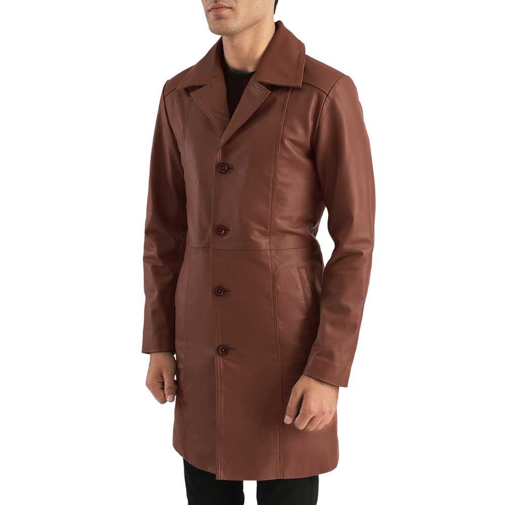 Genuine Leather Long Coats Side View