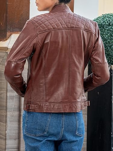 Ladies Quilted Leather Jacket Back Side View