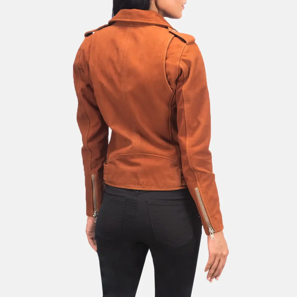 Ladies Suede Leather Jacket Back Side View