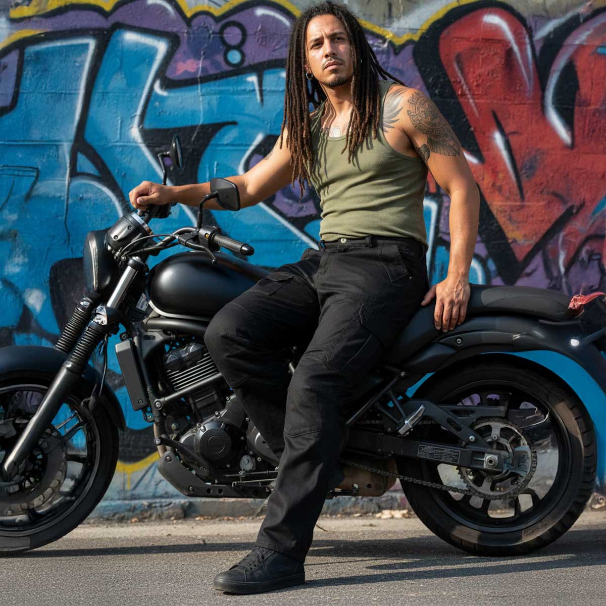 Leather Motorcycle Pants Front Side View