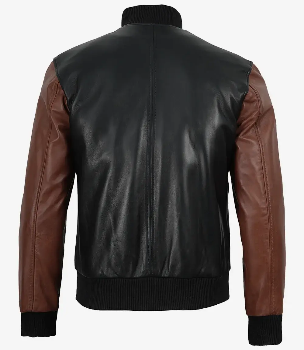 Lightweight Leather Bomber Jacket Back Side View
