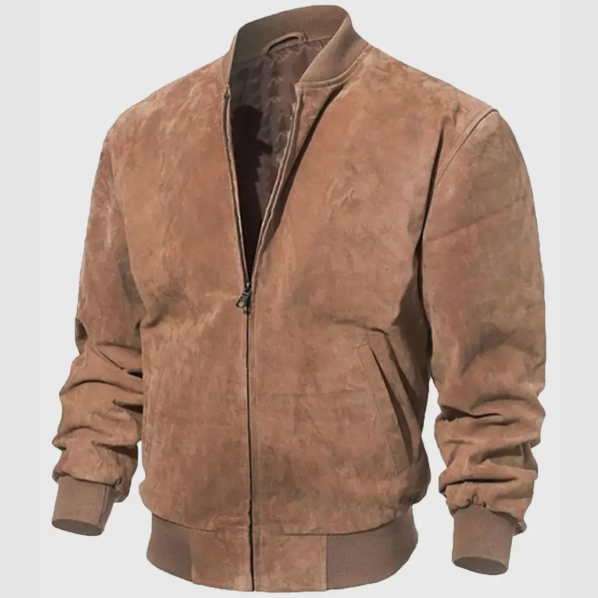 Luxury Leather Bomber Jacket Side View