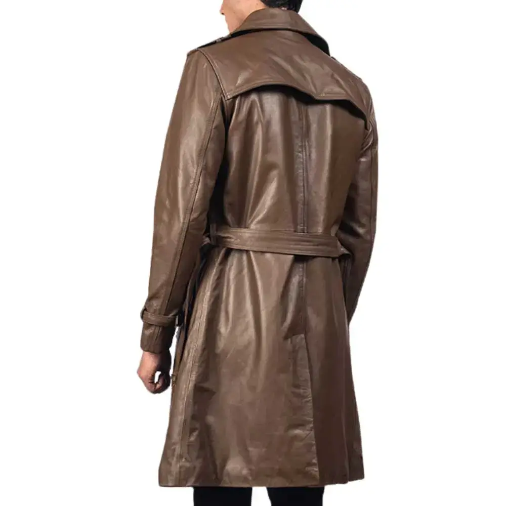Luxury Leather Trench Coats Back Side View