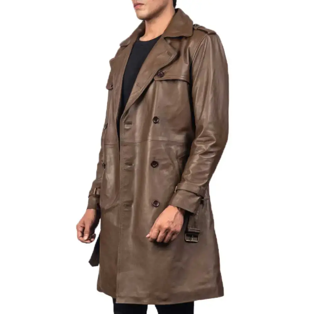 Luxury Leather Trench Coats Side View