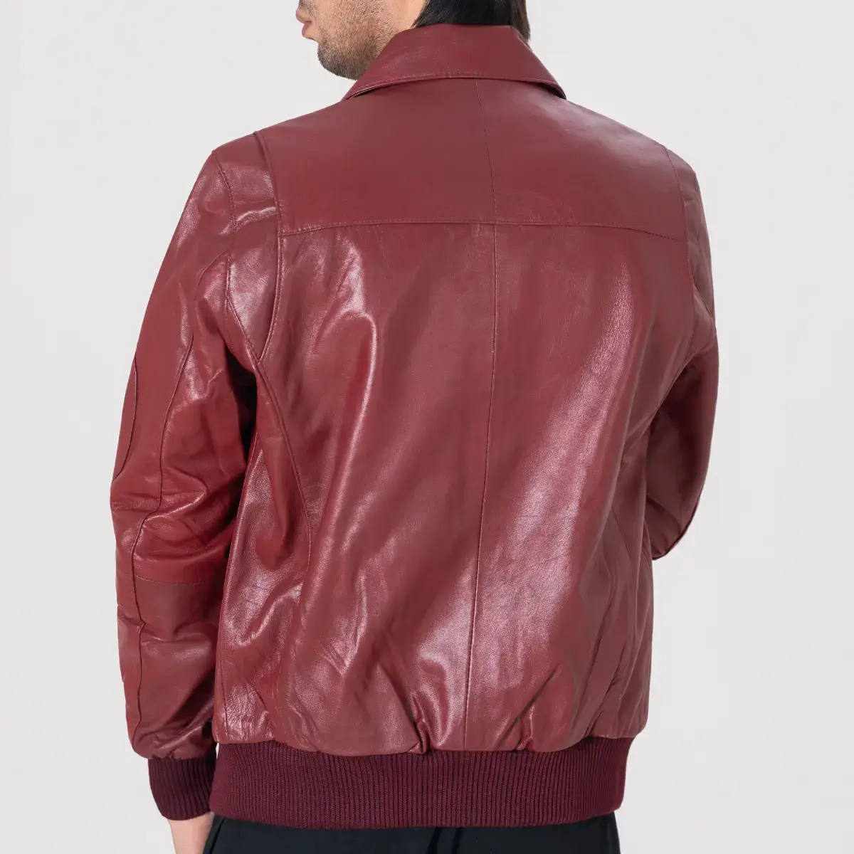 Men's Bomber Leather Jacket Back Side View