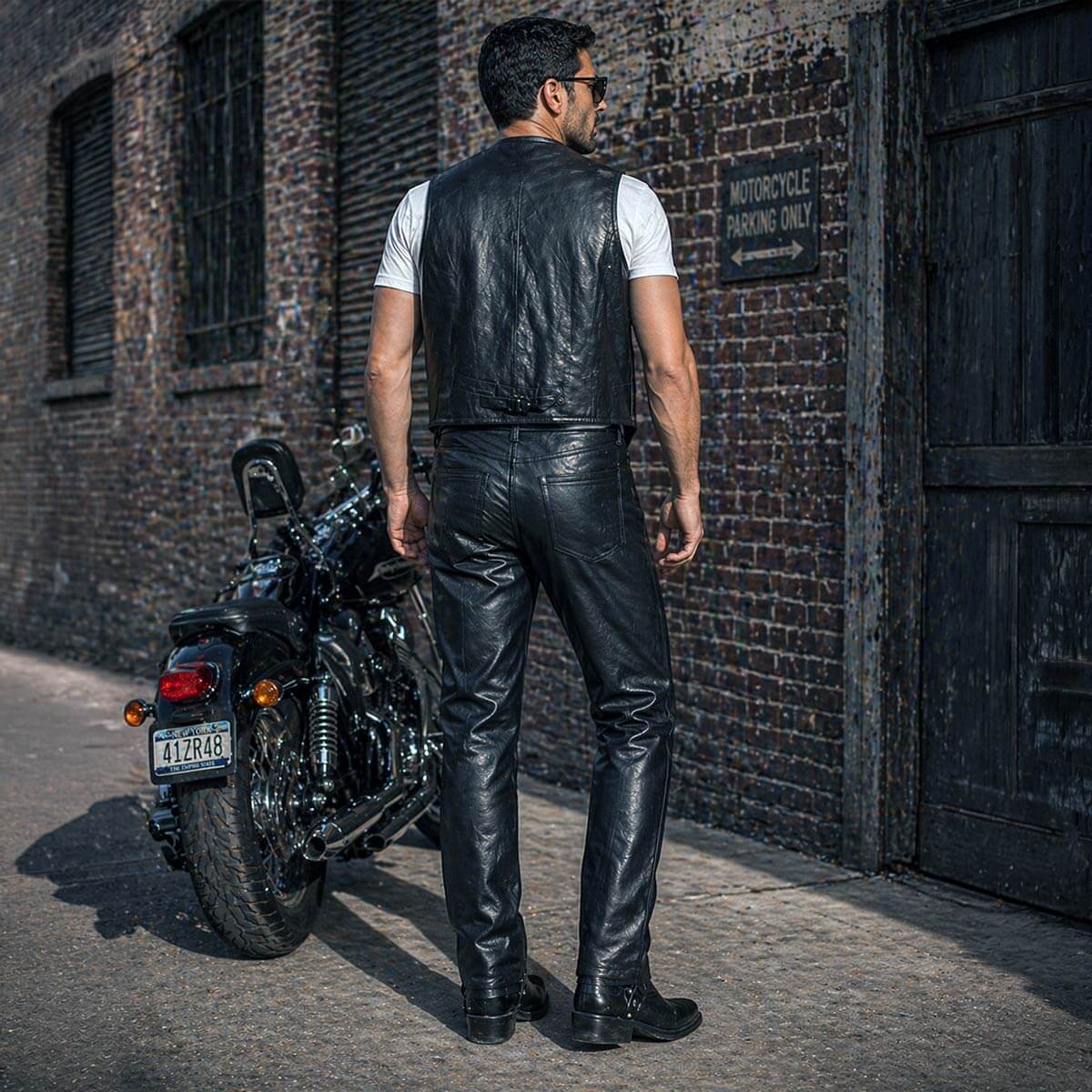 Men's Motorcycle Leather Pants Back Side View
