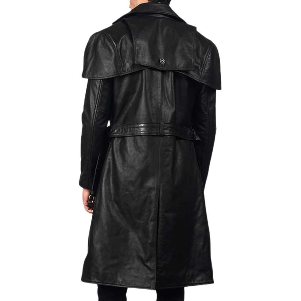 Modern Long Leather Coat Back Side View