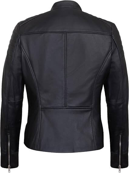 Quilted Leather Jacket for Women Back Side View