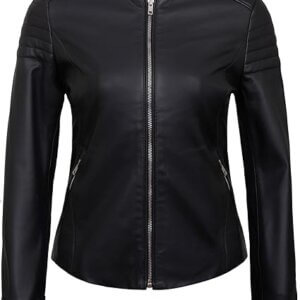 Quilted Leather Jacket for Women Front Side View