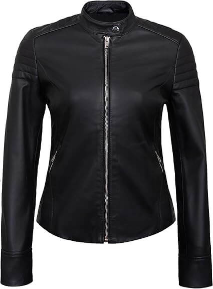 Quilted Leather Jacket for Women Front Side View