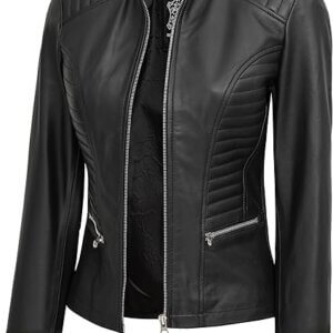 Quilted Leather Jacket with Zipper