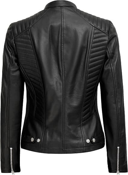 Quilted Leather Jacket with Zipper Back Side View