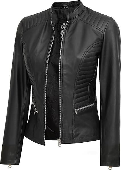 Quilted Leather Jacket with Zipper