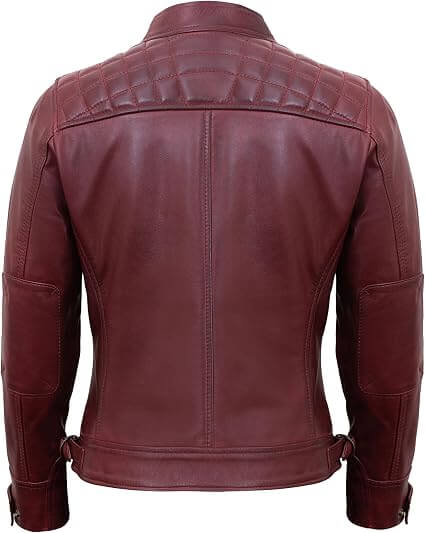 Quilted Leather Moto Jacket Women Back Side View