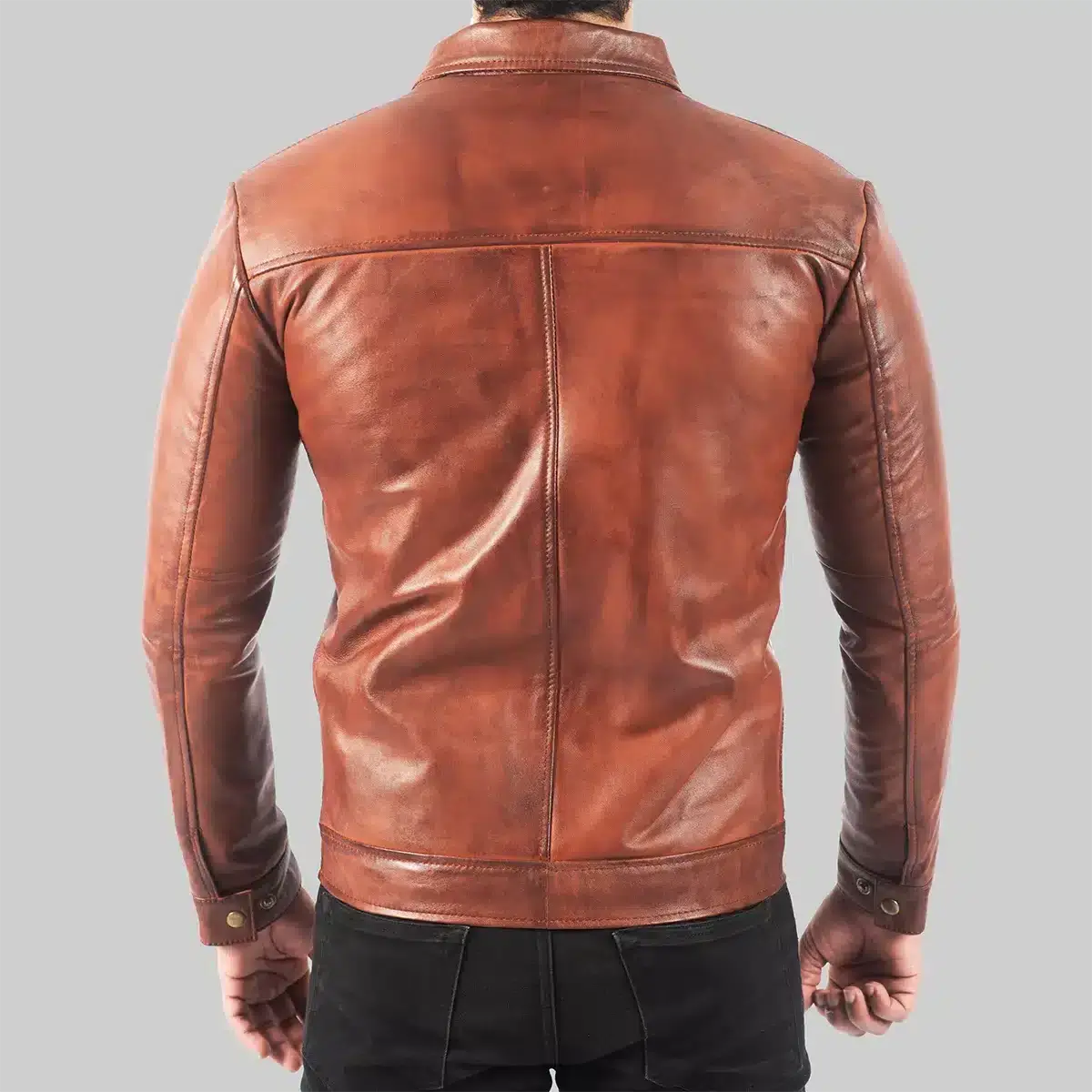 Real Leather Bomber Jacket Back Side View