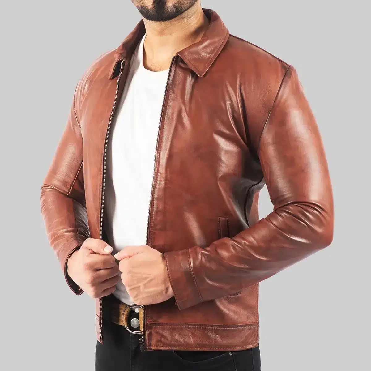 Real Leather Bomber Jacket Side View