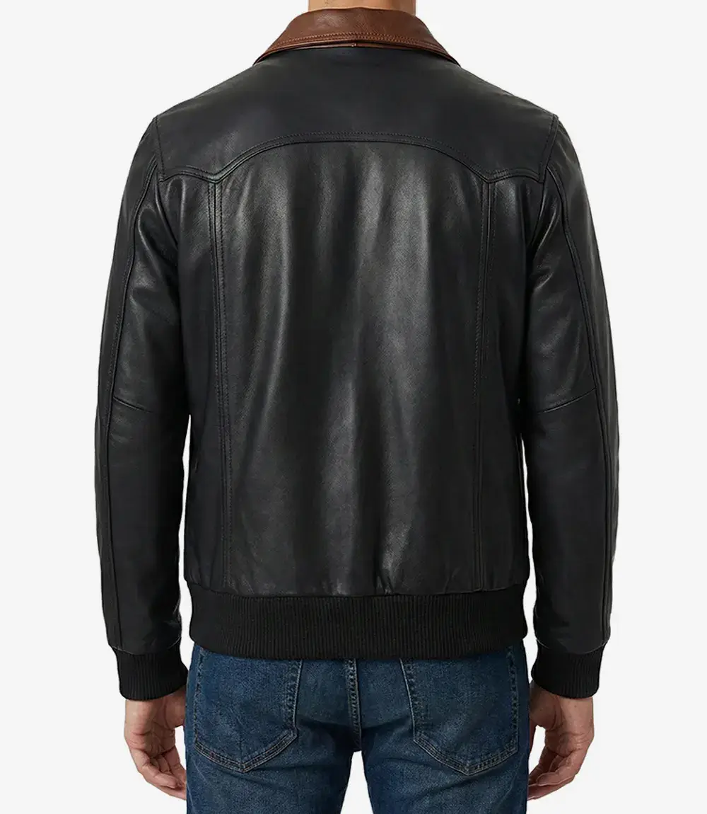 Stylish Leather Bomber Jacket Back Side View