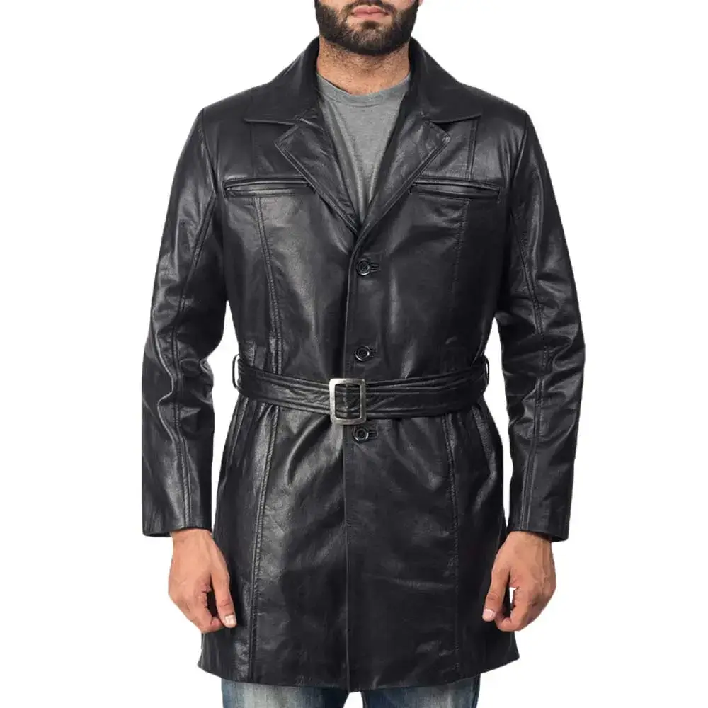 Warm Leather Long Coat