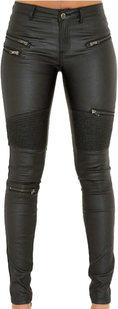 Women's Black Leather Motorcycle Pants