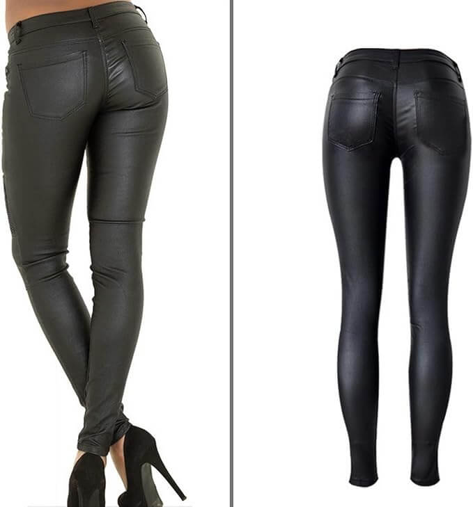 Women's Black Leather Motorcycle Pants Back Side View