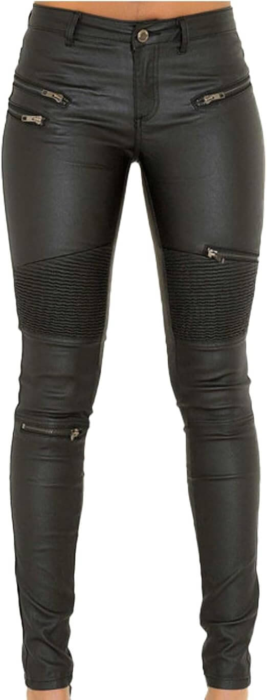 Women's Black Leather Motorcycle Pants
