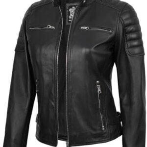 Women's Black Quilted Leather Jacket