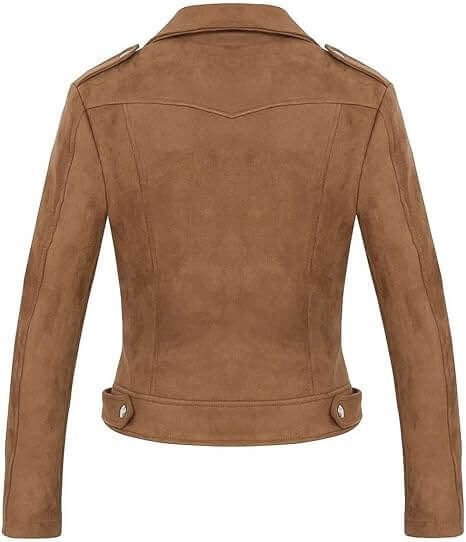 Women's Casual Suede Jacket Back Side View