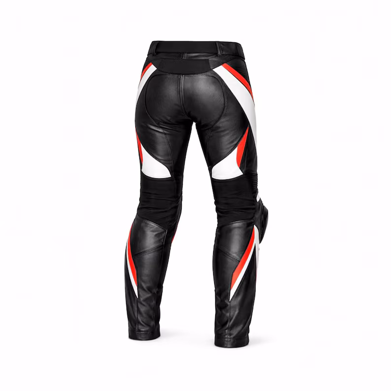 Women's Genuine Leather Motorcycle Pants Back Side View