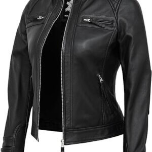 Women's Genuine Leather Quilted Jacket