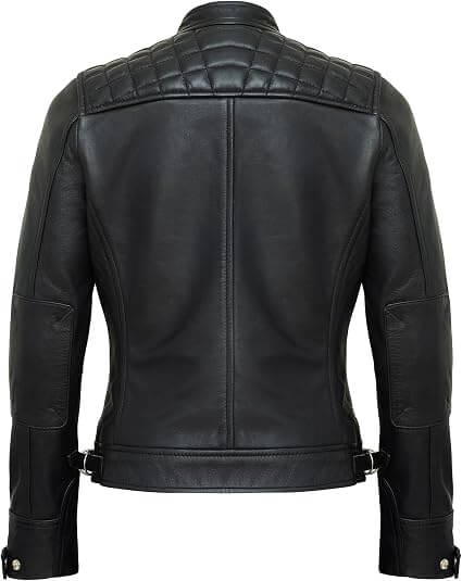 Women's Genuine Leather Quilted Jacket Back Side View